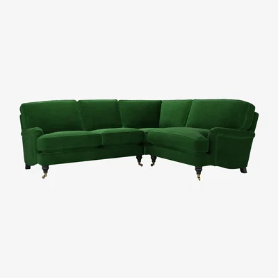 Sofa.com Bluebell Asym. Crn: LHF 2 Seat w RHF Loveseat in Putting Green Aquaclean Clever Velvet