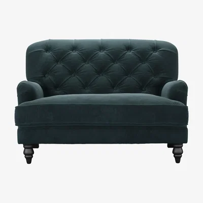 Sofa.com Snowdrop Button Back Loveseat in Deep Forest Aquaclean Clever Velvet