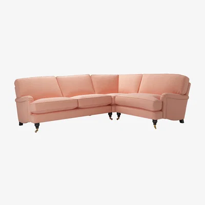Sofa.com Bluebell Asym. Crn: LHF 2.5 Seat w RHF Loveseat in Sakura Pink Organic Smart Cotton