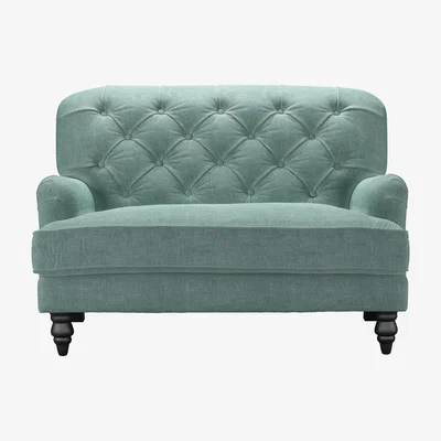 Sofa.com Snowdrop Button Back Loveseat in Sea Spray Aquaclean Clever Chenille