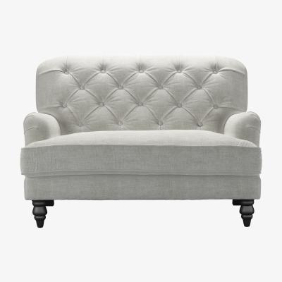 Sofa.com Snowdrop Button Back Loveseat in Fog Aquaclean Clever Chenille