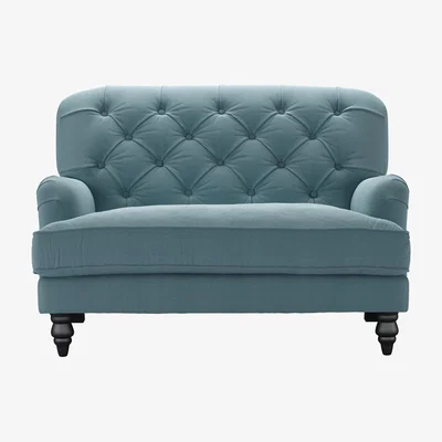 Sofa.com Snowdrop Button Back Loveseat in Tide Organic Smart Cotton
