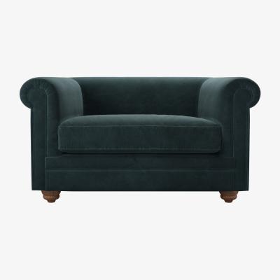 Sofa.com Patrick Unbuttoned Loveseat in Deep Forest Aquaclean Clever Velvet