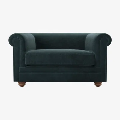 Sofa.com Patrick Unbuttoned Loveseat in Deep Forest Aquaclean Clever Velvet