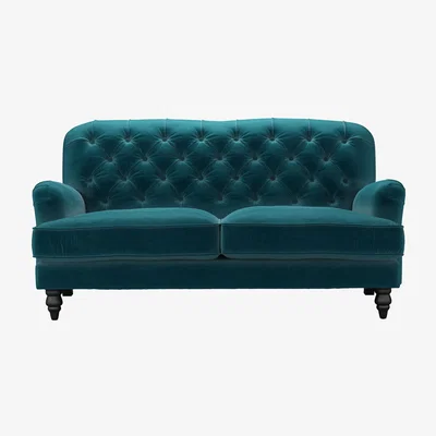 Sofa.com Snowdrop Button Back 2.5 Seat Sofa (breaks down) in Deep Turquoise Cotton Matt Velvet - sofa.com