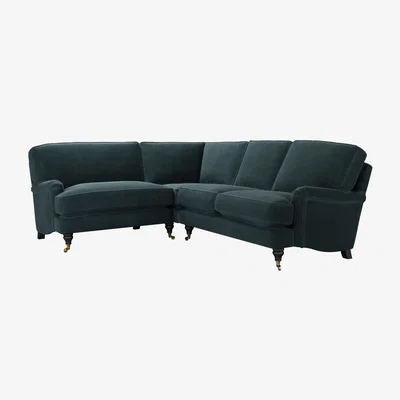 Sofa.com Bluebell Asym. Crn: LHF Loveseat w RHF 2 Seat in Deep Forest Aquaclean Clever Velvet