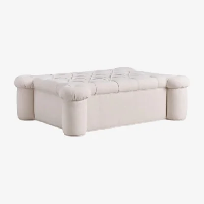 Andrew Martin Quatrefoil Ottoman, Stool, Light Neutral - Andrew Martin Linen