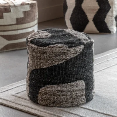 Arighi Bianchi Monochrome Graphic Drum Pouffe