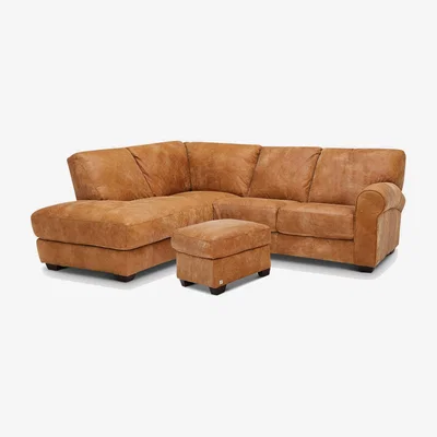 Barker and Stonehouse Houston Medium Corner LHF Chaise & Footstool, Brown Leather | Barker & Stonehouse