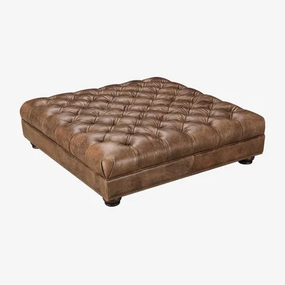 Barker and Stonehouse Taunton Footstool, Brown Leather | Barker & Stonehouse
