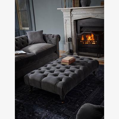 Cox and Cox Buttoned Coffee Table Ottoman – Navy Opulent Cotton Velvet