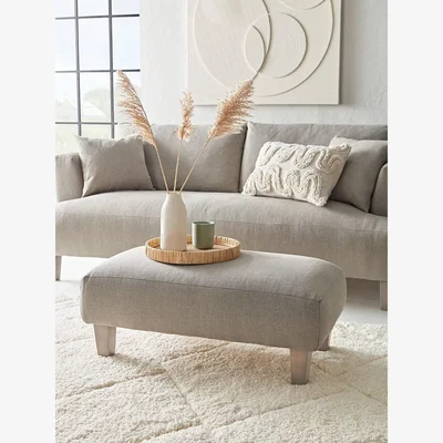Cox and Cox Palma Ottoman – Pale Stone Opulent Cotton Velvet