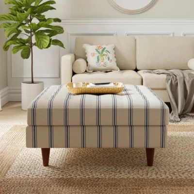 Dunelm Zoe Folkstone Stripe Square Storage Footstool