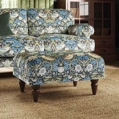 Dunelm Jolene William Morris Strawberry Thief Print Velvet Footstool Midnight