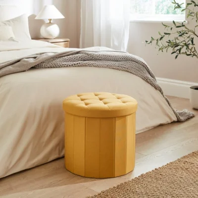 Dunelm Faux Linen Round Ottoman