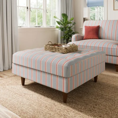 Dunelm Zoe Retro Coastal Stripe Square Storage Footstool