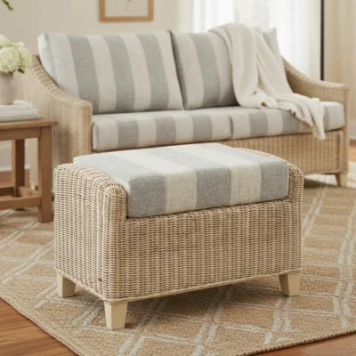 Dunelm Desser Dijon Rattan Athena Stripe Footstool