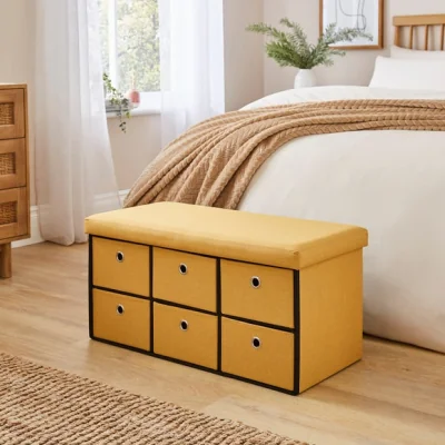 Dunelm 6 Drawer Faux Linen Foldable Ottoman