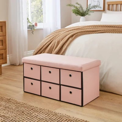 Dunelm 6 Drawer Faux Linen Foldable Ottoman