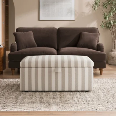 Dunelm Box Chest Boucle Stripe Storage Footstool