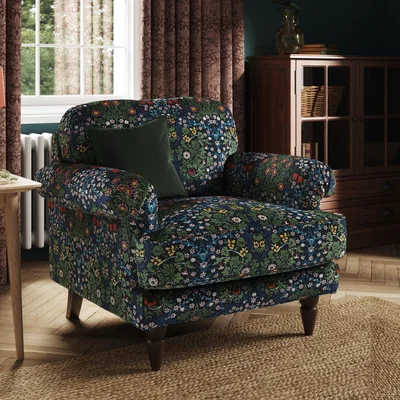 Dunelm Jolene William Morris Blackthorn Print Velvet Snuggle Chair Blackthorn Dewberry