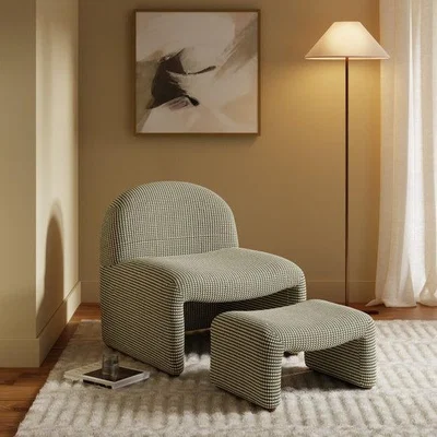 Dunelm Monty Dogstooth Bobble Chenille Accent Chair And Footstool