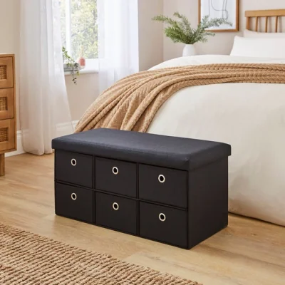 Dunelm 6 Drawer Faux Linen Foldable Ottoman