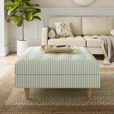 Dunelm Zoe Pinstripe Fabric Square Storage Footstool