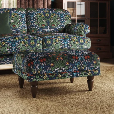 Dunelm Jolene William Morris Blackthorn Print Velvet Footstool Blackthorn Dewberry