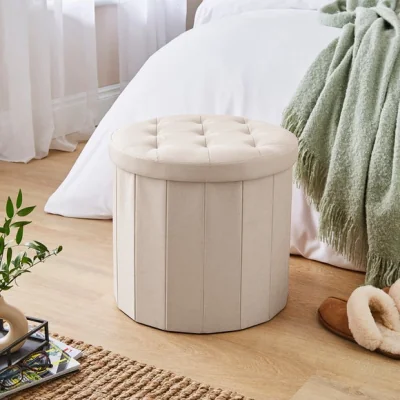 Dunelm Faux Linen Round Ottoman