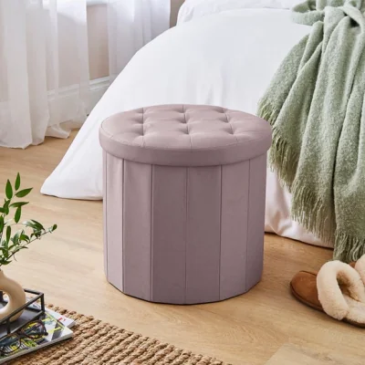 Dunelm Faux Linen Round Ottoman