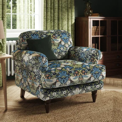 Dunelm Jolene William Morris Strawberry Thief Print Velvet Snuggle Chair Midnight