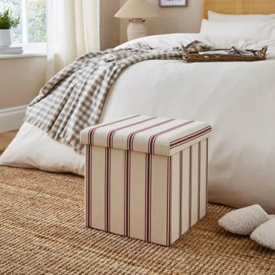 Dunelm Faux Linen Folkstone Stripe Cube Ottoman