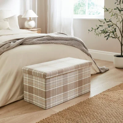 Dunelm Charnwood Checked Rectangle Ottoman