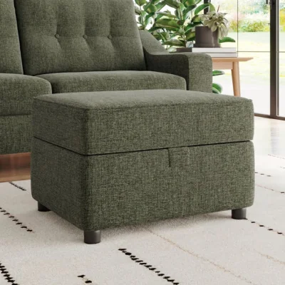 Dunelm Baxter II Chenille Soft Texture Footstool Olive