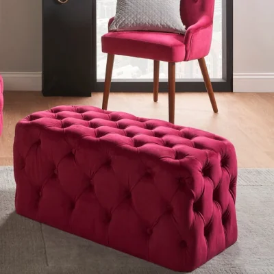 Dunelm Return - Seraphina Velvet Buttoned Footstool, Raspberry Pink