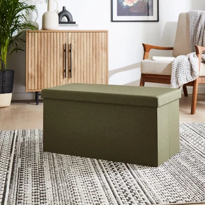 Dunelm Faux Linen Rectangular Ottoman Olive