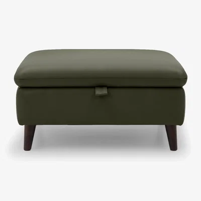 Furniture Village Chantilly Leather Storage Footstool - Oslo Pine