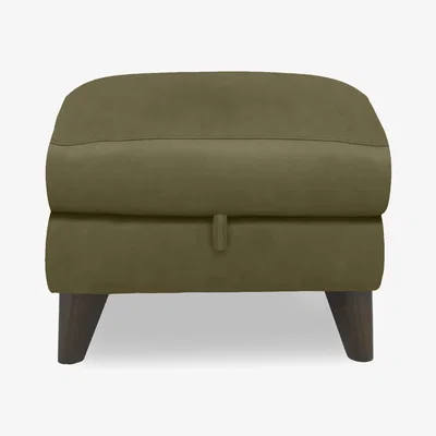 Furniture Village World of Leather - Dreamer Leather Storage Footstool - Olive Green