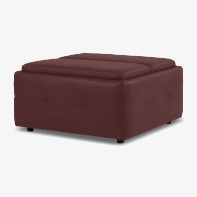 Furniture Village Monarch Leather Tray Storage Footstool - Montana Ruby