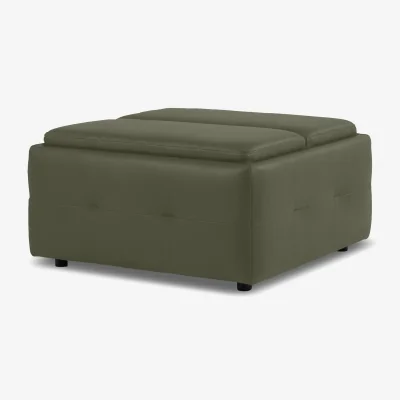 Furniture Village Monarch Leather Tray Storage Footstool - Oslo Pine