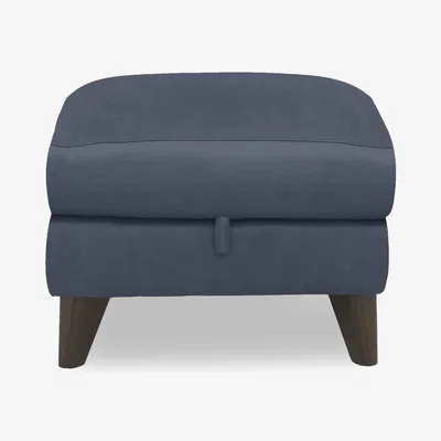Furniture Village World of Leather - Dreamer NC Leather Storage Footstool - NC Ocean Blue