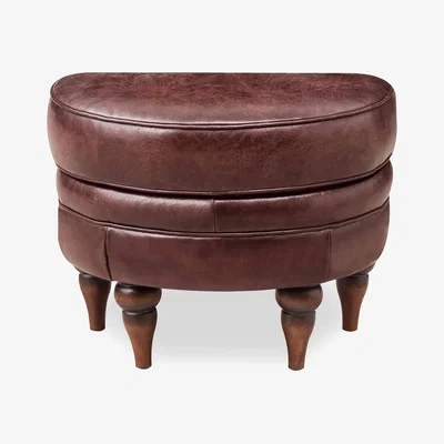 Furniture Village At The Helm - Harriet Leather Half Moon Footstool - Rose with Walnut Feet