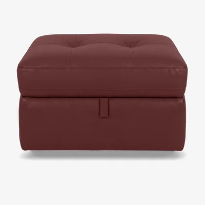 Furniture Village World of Leather - Drift Leather Storage Footstool - BV Deep Red - Living Room Furniture - In Time for Christmas