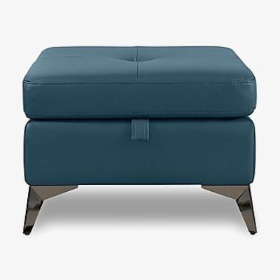 Furniture Village Action Leather Storage Footstool - Midnight Jade