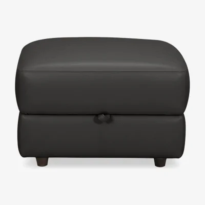 Furniture Village World of Leather - Nest Small NC Leather Storage Footstool - Black