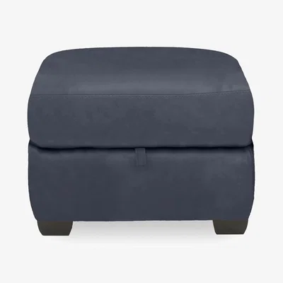Furniture Village World of Leather - Compact Collection Titch NC Leather Storage Footstool - NC Ocean Blue