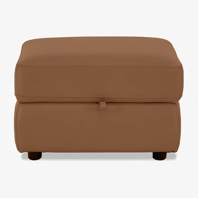 Furniture Village NC Leather Storage Footstool - Pecan Brown