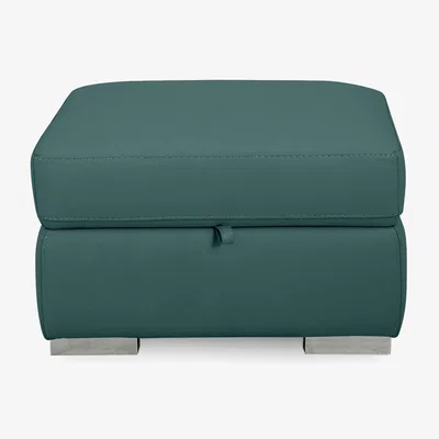 Furniture Village World of Leather - Edison Leather Storage Footstool - Lake Green