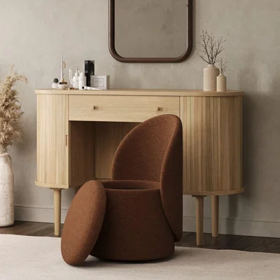 Furniture123 Burnt Orange Chenille Ottoman Dressing Table Chair - Leah